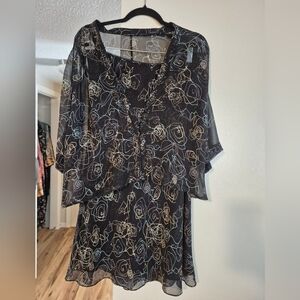 Boden Floral Black Sheer Women's Skirt And  Blouse Set XL Silk